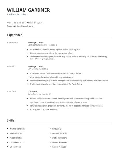 Parking Patroller Resume