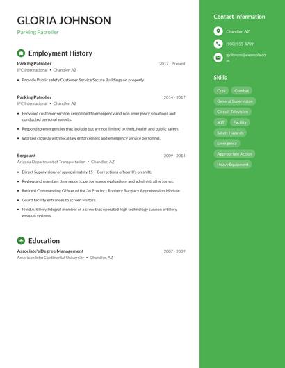 Parking Patroller Resume