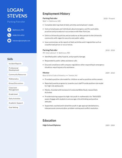 Parking Patroller Resume