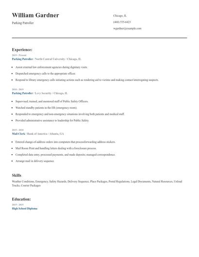 Parking Patroller Resume