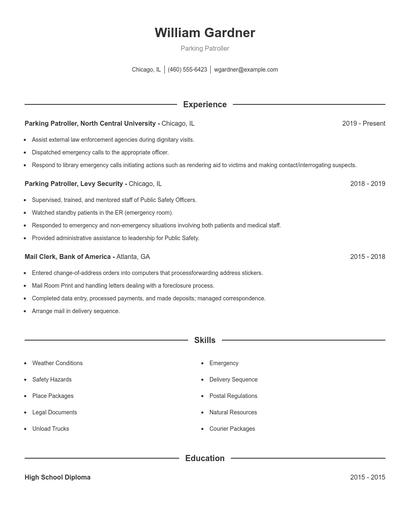 Parking Patroller Resume