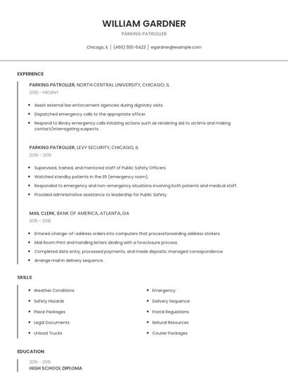 Parking Patroller Resume