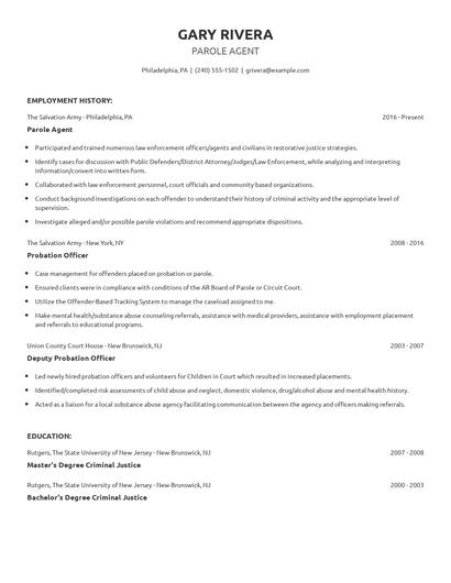 Parole Agent Resume