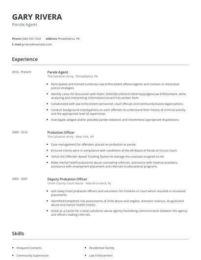 Parole Agent Resume