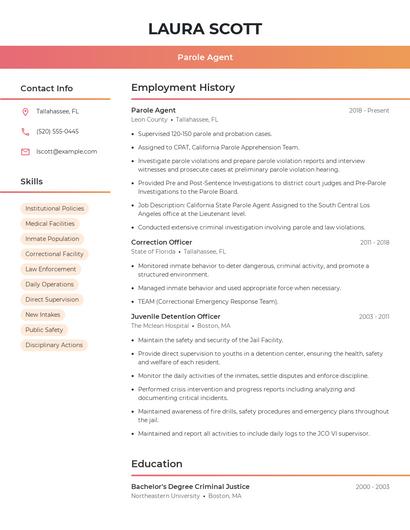 Parole Agent Resume