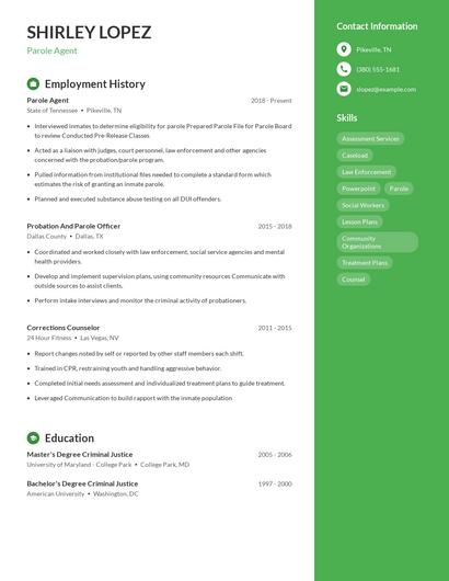 Parole Agent Resume