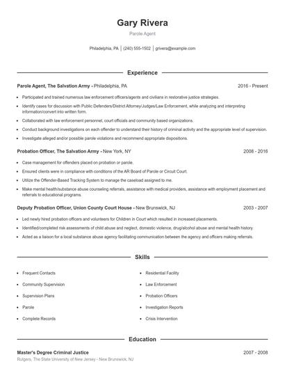 Parole Agent Resume