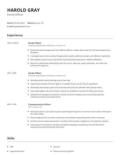 Parole Officer Resume