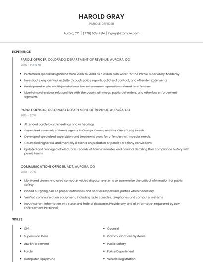 Parole Officer Resume