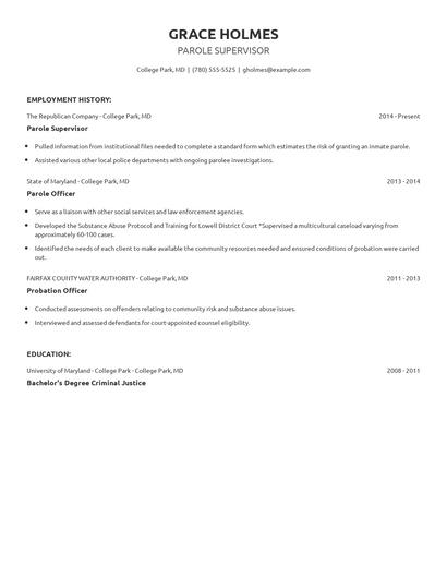 Parole Supervisor Resume