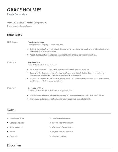 Parole Supervisor Resume