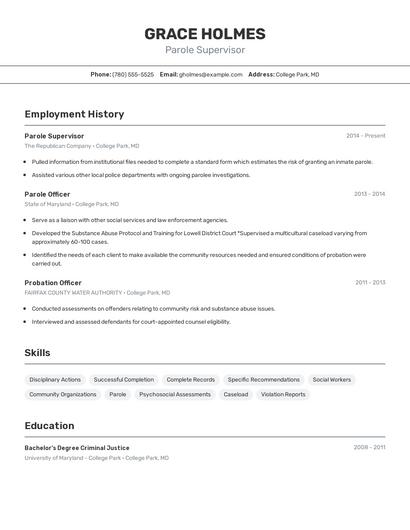 Parole Supervisor Resume