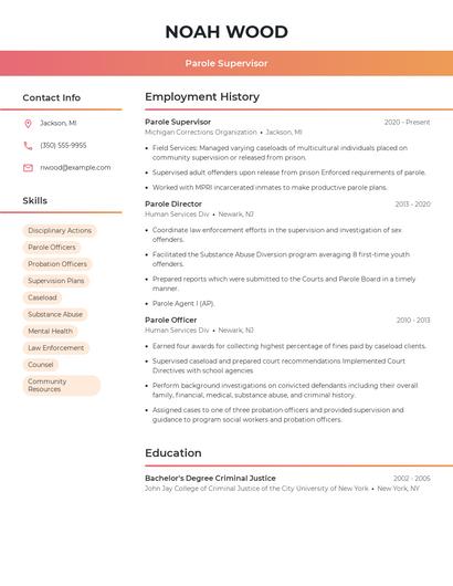 Parole Supervisor Resume