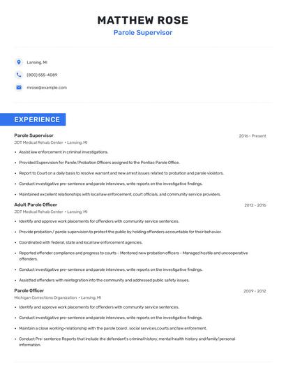 Parole Supervisor Resume