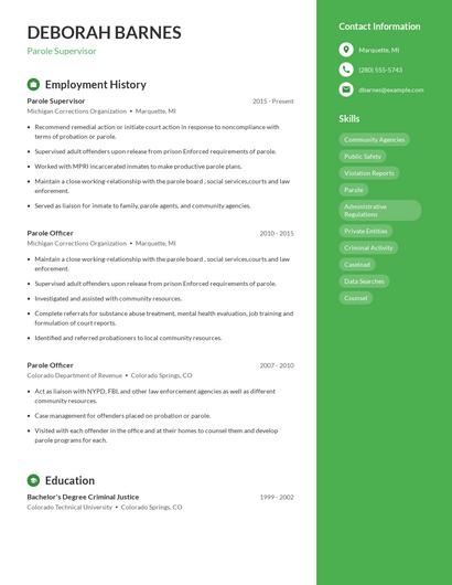 Parole Supervisor Resume