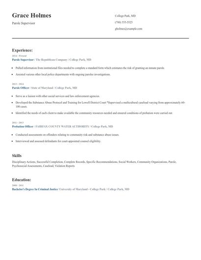 Parole Supervisor Resume