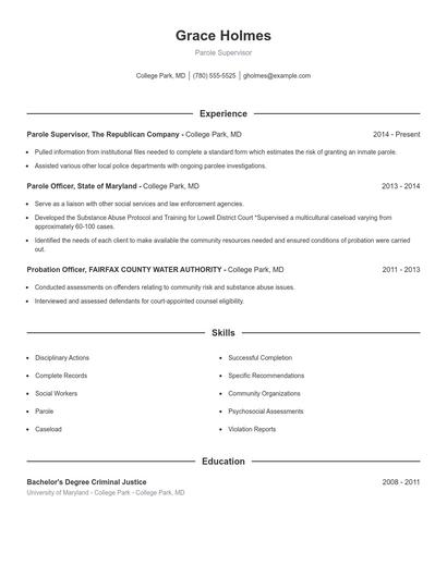 Parole Supervisor Resume