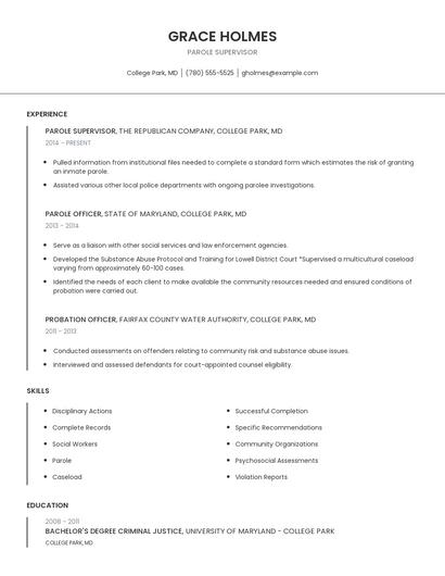 Parole Supervisor Resume