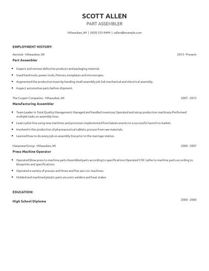 Part Assembler Resume