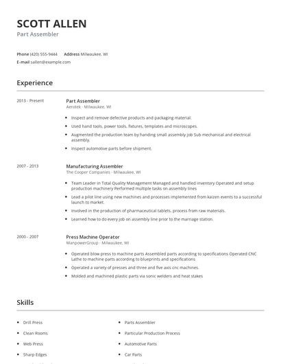 Part Assembler Resume