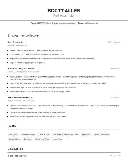 Part Assembler Resume