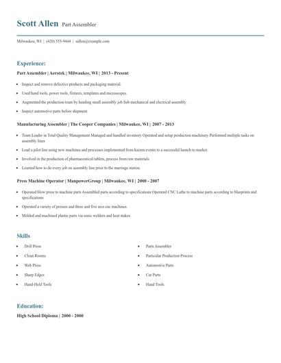 Part Assembler Resume