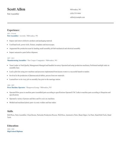 Part Assembler Resume