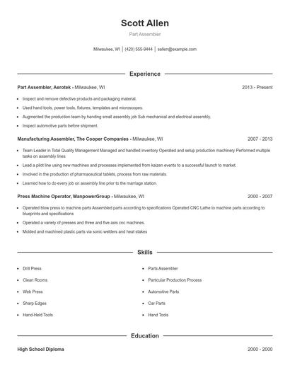Part Assembler Resume