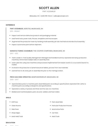 Part Assembler Resume