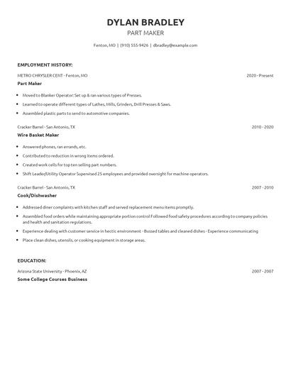 Part Maker Resume