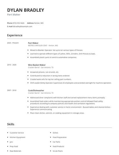 Part Maker Resume