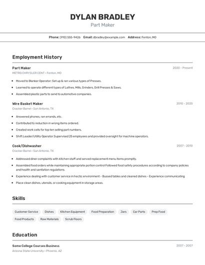 Part Maker Resume