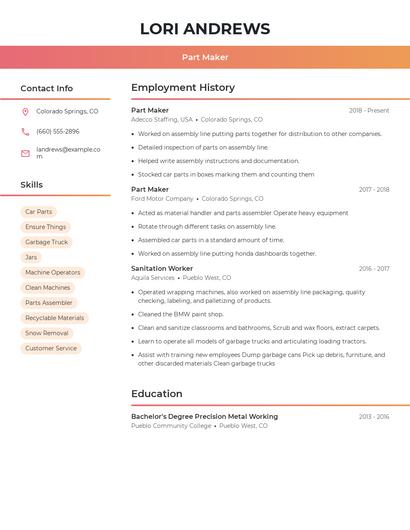 Part Maker Resume