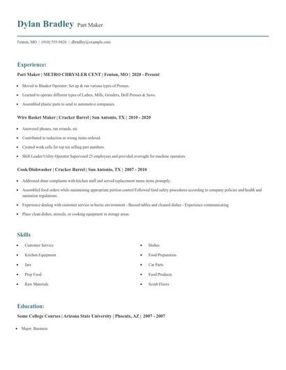 Part Maker Resume