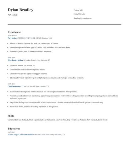Part Maker Resume
