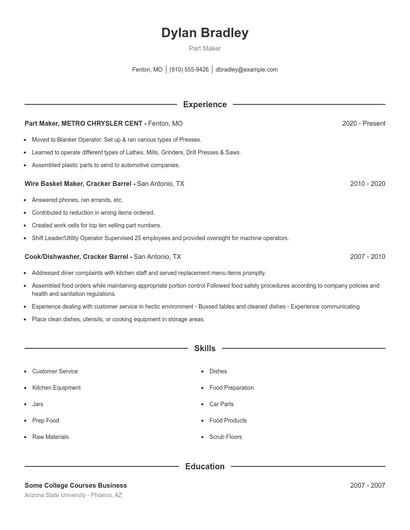 Part Maker Resume