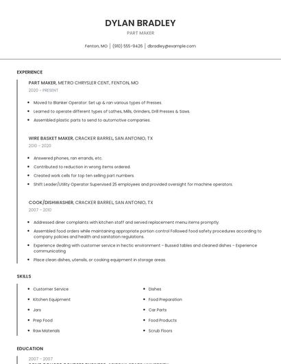 Part Maker Resume