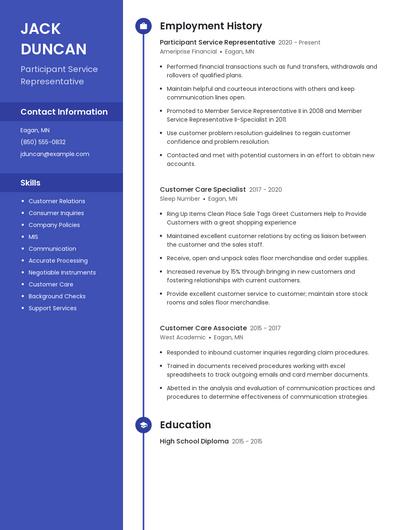 Participant Service Representative Resume