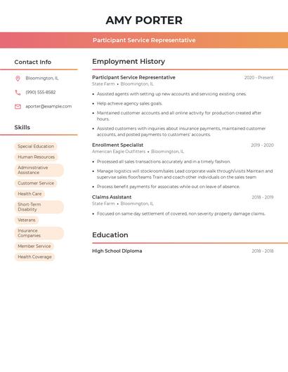 Participant Service Representative Resume