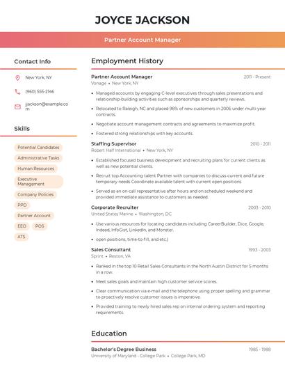 Partner Account Manager Resume