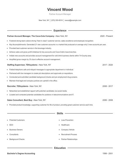 Partner Account Manager Resume