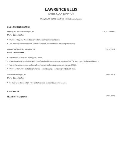Parts Coordinator Resume