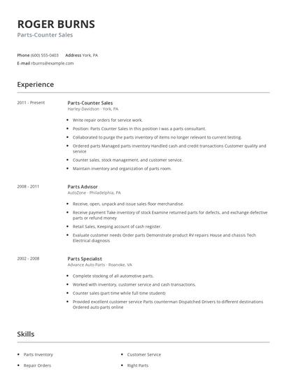 Parts-Counter Sales Resume