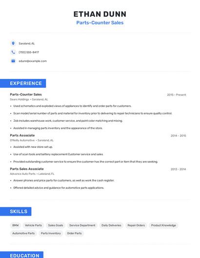 Parts-Counter Sales Resume