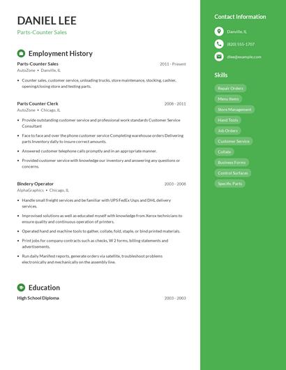 Parts-Counter Sales Resume