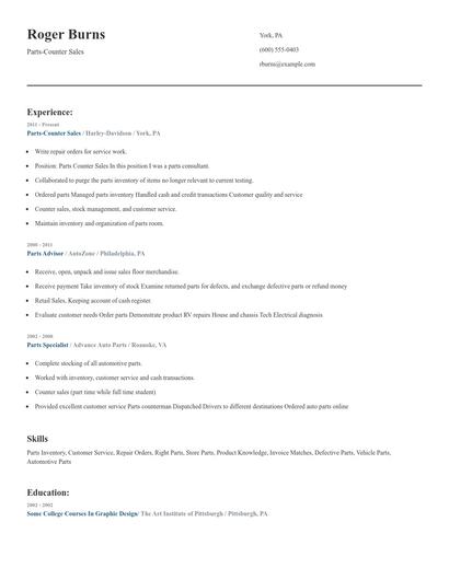 Parts-Counter Sales Resume