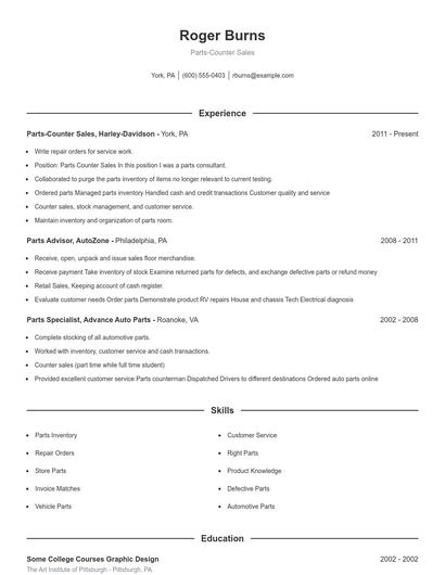 Parts-Counter Sales Resume