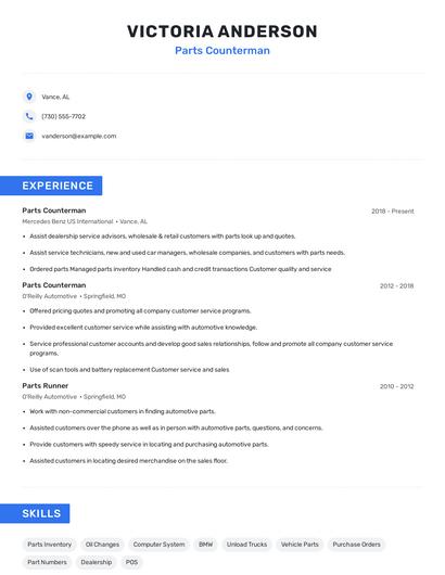 Parts Counterman Resume