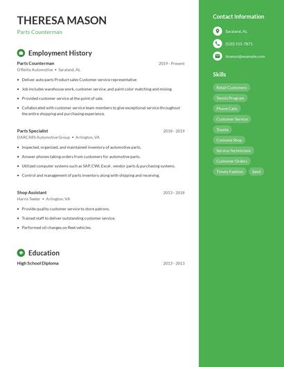 Parts Counterman Resume