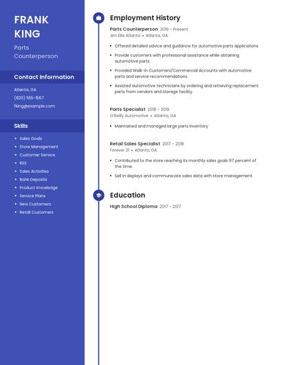Parts Counterperson Resume